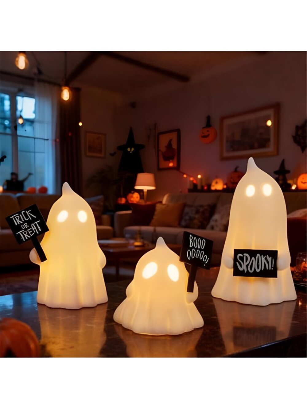 Halloween Ghost Decor, Set of 3 Lighted Cute Ghost for Halloween Indoor